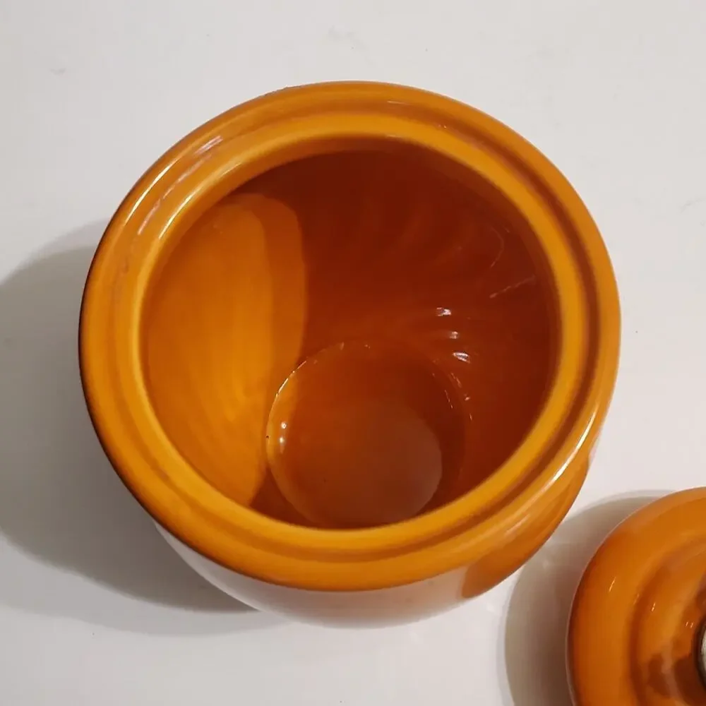 Lillian Vernon Orange Rooster handled lidded storage canister for kitchen 5.5